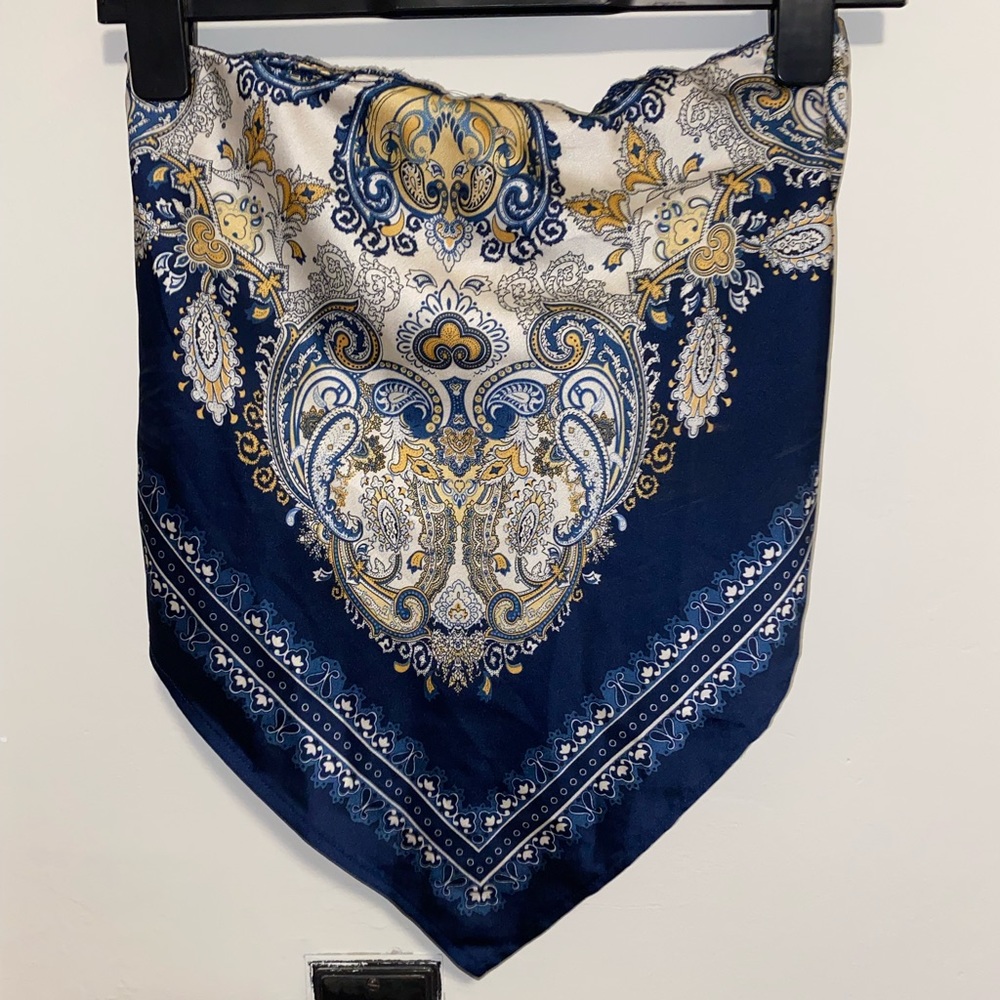 Silky Navy Blue & Gold Bandana Tube Top